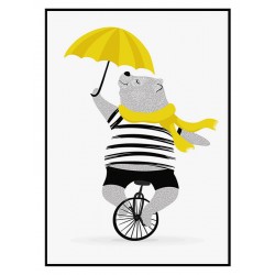 Постер в рамке "Медведь на одноколесном велосипеде"