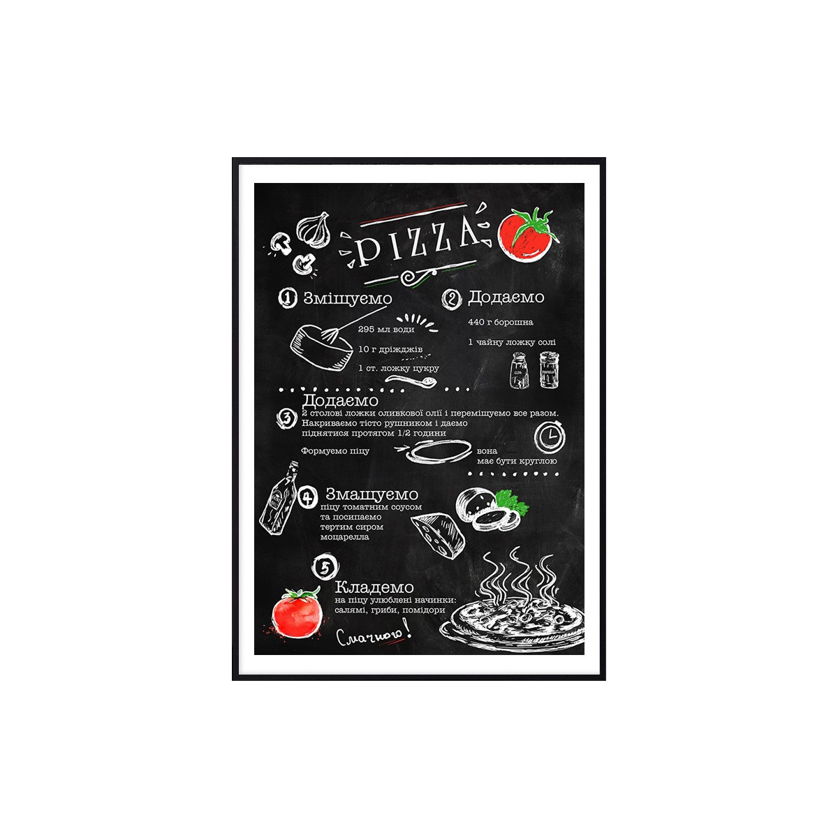 Постер в рамке "Pizza recipe"
